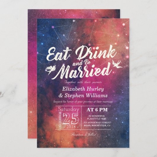 Hochzeitliche Essensgetränke Verheiratet Galaxie K Einladung (Vorne/Hinten)
