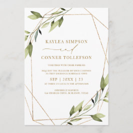 Hochzeitliche Geometrische Grünpflanzen Gold Reben Einladung