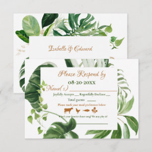 Hochzeitliche grüne Monstera-Blätter RSVP Karte