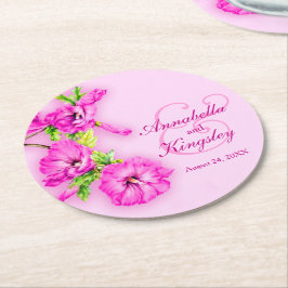 Hochzeitliche Hibiskus Rosa Aquarellpapier Unterse Runder Pappuntersetzer