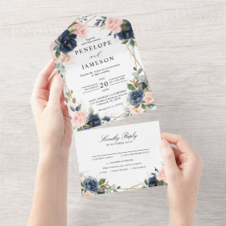 Hochzeitliche Hochzeit mit roter Blüte All In One Einladung