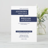 Hochzeitliche Hochzeit moderner Navy-Blau- und Whi Einladung (Stehend Vorderseite)