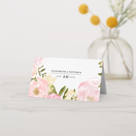 Hochzeitliche Hochzeit von Aquarellblütenpink Platzkarte (Rückseite)