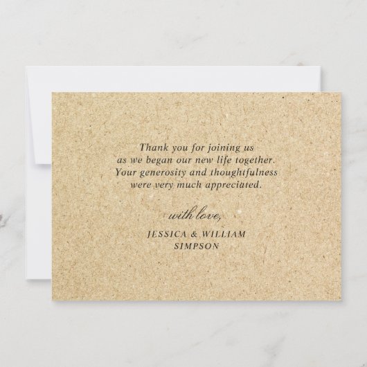 Hochzeitliche Hochzeit von Kraft-Papier Dankeskarte (Rückseite)