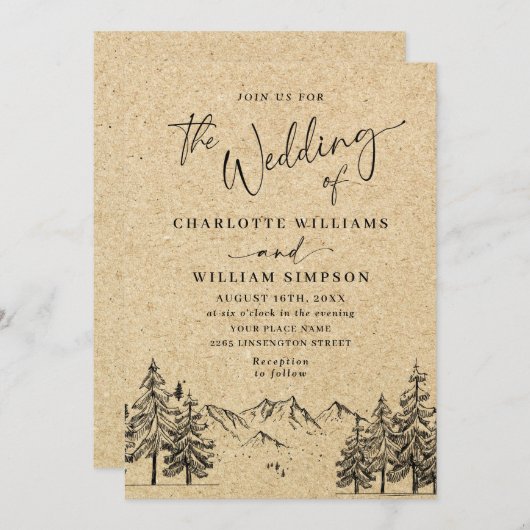 Hochzeitliche Hochzeit von Kraft-Papier Einladung (Vorne/Hinten)