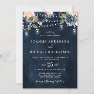 Hochzeitliche Hochzeit von Navy Blue Blush Pink Ro Einladung