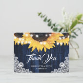 Hochzeitliche Hochzeit von Navy Blue Sunflower Woo Dankeskarte (Stehend Vorderseite)