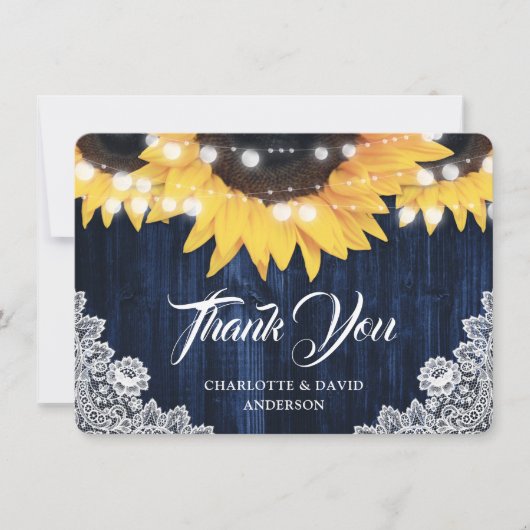 Hochzeitliche Hochzeit von Navy Blue Sunflower Woo Dankeskarte (Vorderseite)