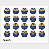 Hochzeitliche Hochzeit von Navy Blue Sunflower Woo Runder Aufkleber (Blatt)