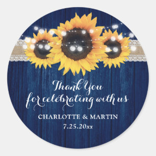 Hochzeitliche Hochzeit von Navy Blue Sunflower Woo Runder Aufkleber