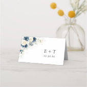 Hochzeitliche Hochzeit von Navy Blue und White Ros Platzkarte (Rückseite)