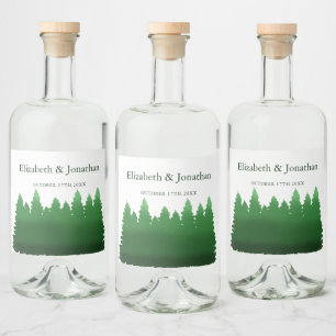 Hochzeitliche Hochzeit von Watercolor-Pinien Alkoholflaschenetikett