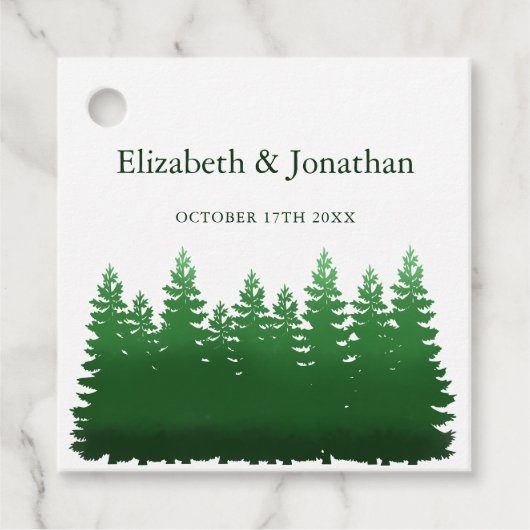 Hochzeitliche Hochzeit von Watercolor-Pinien Geschenkanhänger (Vorderseite)