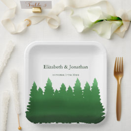 Hochzeitliche Hochzeit von Watercolor-Pinien Pappteller