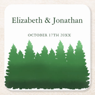 Hochzeitliche Hochzeit von Watercolor-Pinien Rechteckiger Pappuntersetzer