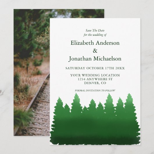 Hochzeitliche Hochzeit von Watercolor-Pinien Save The Date (Vorne/Hinten)