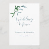 Hochzeitliche Hochzeitsstimmung mit blauen grünen Menükarte (Vorderseite)