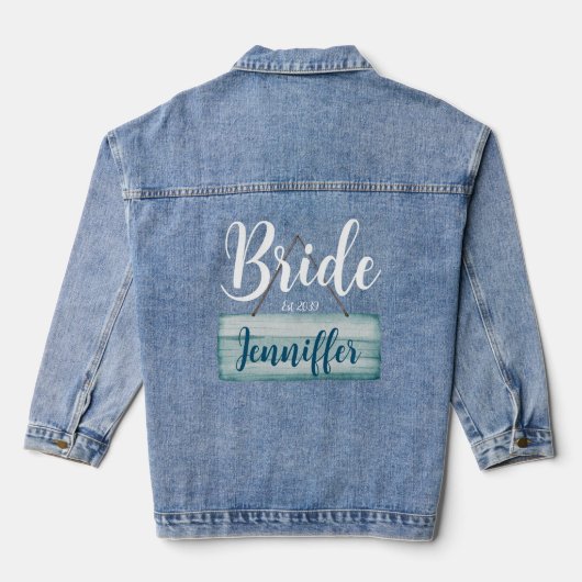 Hochzeitliche Küstenbride Rustikale Monogramm Jeansjacke (Rückseite)