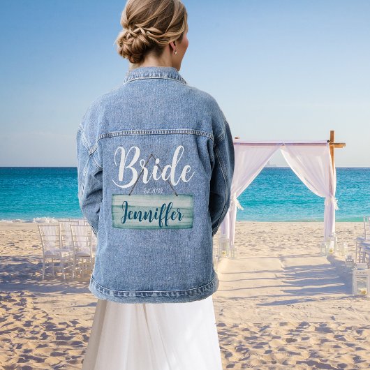 Hochzeitliche Küstenbride Rustikale Monogramm Jeansjacke