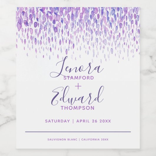 Hochzeitliche lila Duschkabine Weinetikett (Einzelnes Label)