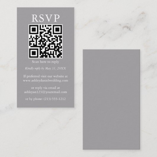 Hochzeitliche Minimalistische QR UAWG Gray Begleitkarte (Vorne/Hinten)