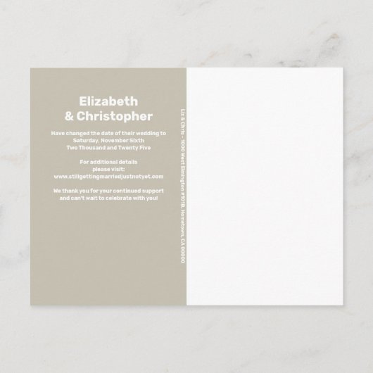 Hochzeitliche Minimalistische Veränderung des Datu Ankündigungspostkarte (Rückseite)