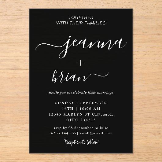 Hochzeitliche moderne Kalligrafie - Akryllische Ei Acryleinladungen (Vorderseite)