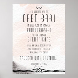 Hochzeitliche Offene Bar Zeichen 18x24 Wasserfarbe Poster