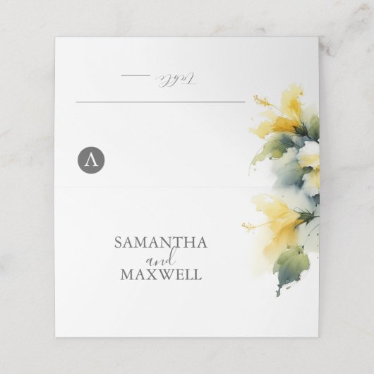 Hochzeitliche Platzkarten Blau und Gelb (Außenseite Aufgefaltet)