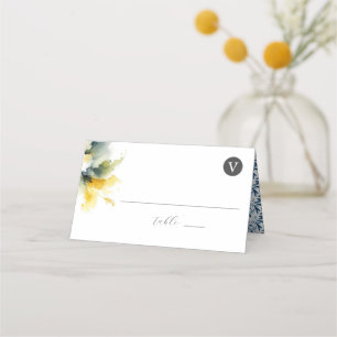 Hochzeitliche Platzkarten Blau und Gelb