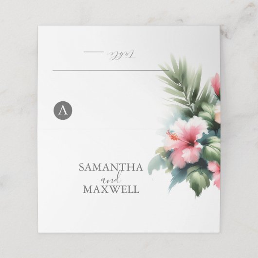 Hochzeitliche Platzkarten Blau und Rosa (Außenseite Aufgefaltet)