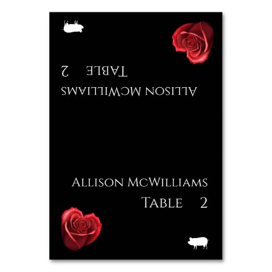 Hochzeitliche Platzkarten-Pork-Icon-Heart Rote Ros Tischnummer (Vorderseite)