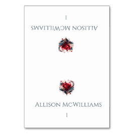 Hochzeitliche Platzkarten - Rose mit moderner Herz Tischnummer