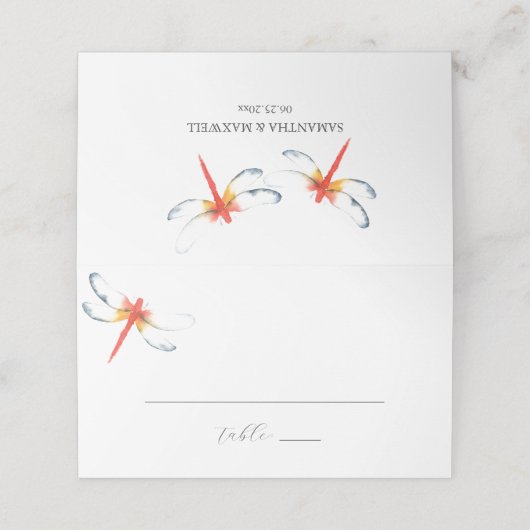 Hochzeitliche Platzkarten Rote Libellen (Außenseite Aufgefaltet)