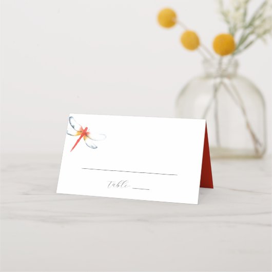 Hochzeitliche Platzkarten Rote Libellen (Vorderseite)