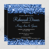 Hochzeitliche Probe Abendessen Glitzern Blau Einladung (Vorne/Hinten)