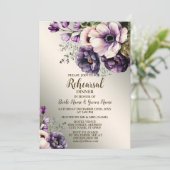 Hochzeitliche Probe Abendessen Party Lila Rosa Blu Einladung (Stehend Vorderseite)