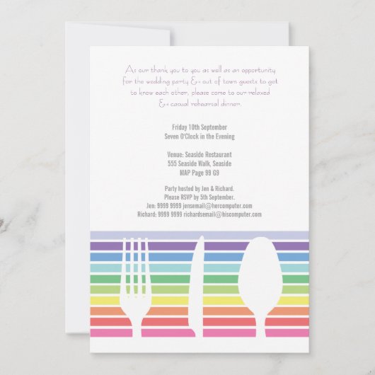 Hochzeitliche Probe Abendessen Rainbow Cutlery Einladung (Vorderseite)
