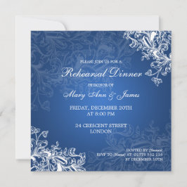 Hochzeitliche Probe Abendessen Vintage Wirbel Blau Einladung