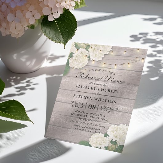 Hochzeitliche Probe Dinner Blume String Light Wood Einladung