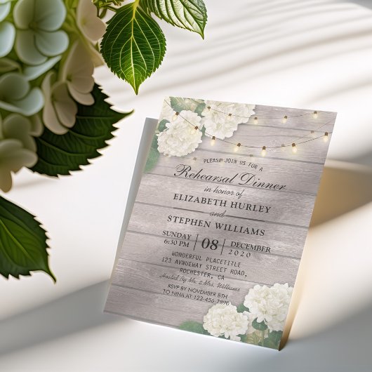 Hochzeitliche Probe Dinner Blume String Light Wood Einladung
