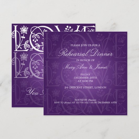 Hochzeitliche Probe Dinner Liebe Blühe Lila Einladung (Vorne/Hinten)