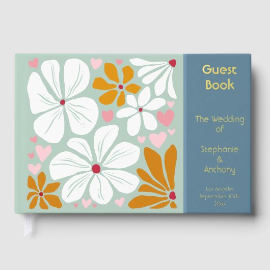 Hochzeitliche Retro-Blume in einem Boho aus den 70 Gästebuch (Vorderseite)