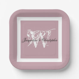 Hochzeitliche rosa, elegante Monogramm und Name Ch Pappteller