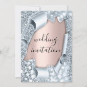 Hochzeitliche Rose 3D-Effekt Blush Glitte Blue Einladung (Vorderseite)