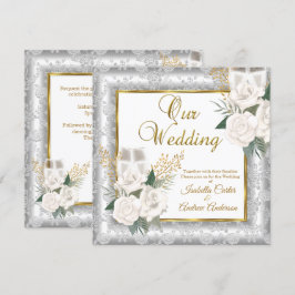 Hochzeitliche Rose Champagner Gold Silbermedaille Einladung