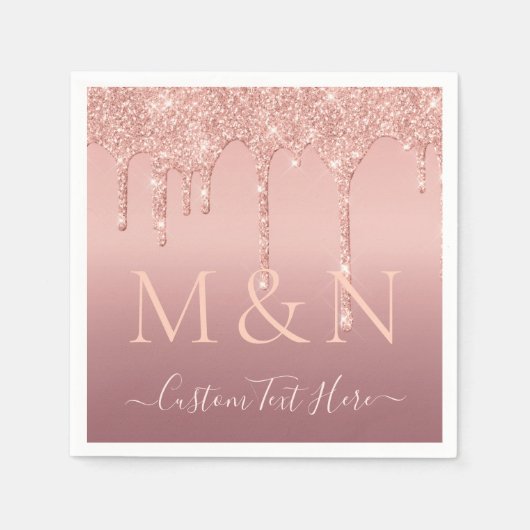 Hochzeitliche Rose Gold Blush Glitzer Name Napkins Serviette (Vorderseite)