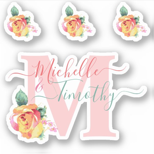 Hochzeitliche Rose Wasserfarbe Blumenbrief Initial Aufkleber (Vorderseite)