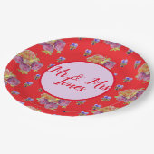 Hochzeitliche Rote Rose Rose Vintage Blume Viola Pappteller (Schrägansicht)