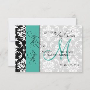 Hochzeitliche RSVP-Karte Damask Türkisblaue Namen RSVP Karte